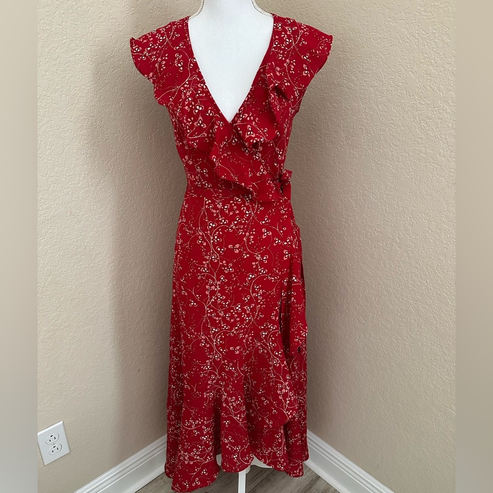 Max Studio Printed Ruffle Wrap Midi Dress